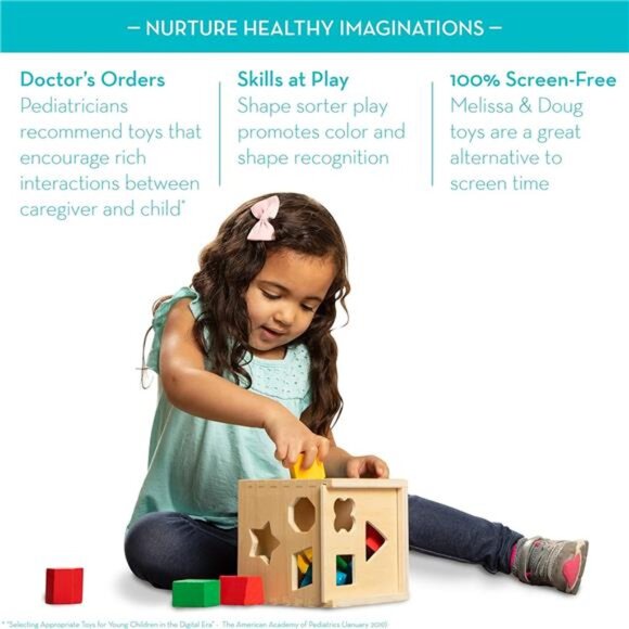 Melissa & Doug Shape Sorting Cube - Classic Wooden Toy With 12 Shapes - Picture 3 of 7